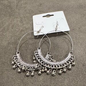 Silver Filigree Hoop Earrings with Dangle Bells